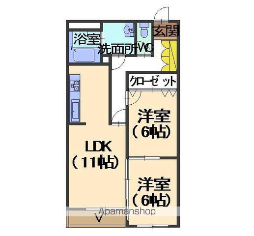ラポール涌波(2LDK/1階)の間取り写真