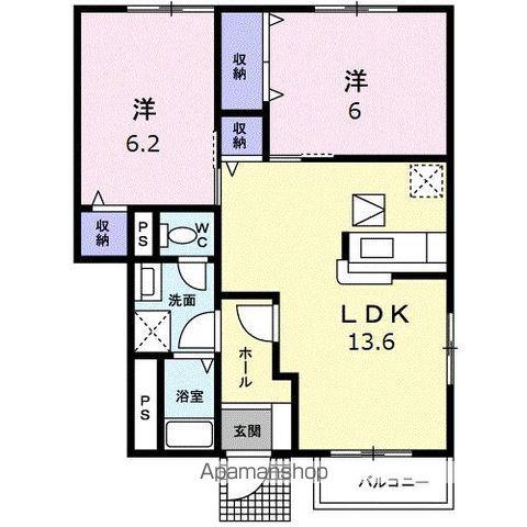 プラシードB(2LDK/1階)の間取り写真