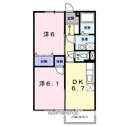 ブランデンブルクB(2DK/2階)の間取り写真