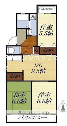 東海道本線 袋井駅 徒歩33分 3階建 築29年(3DK/3階)の間取り写真