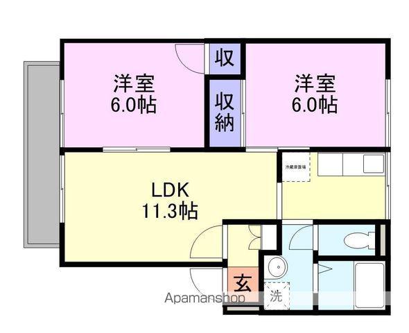 タウンハウス福原B棟(2LDK/2階)の間取り写真