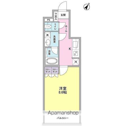 ヴィセオ幡ヶ谷(1K/1階)の間取り写真