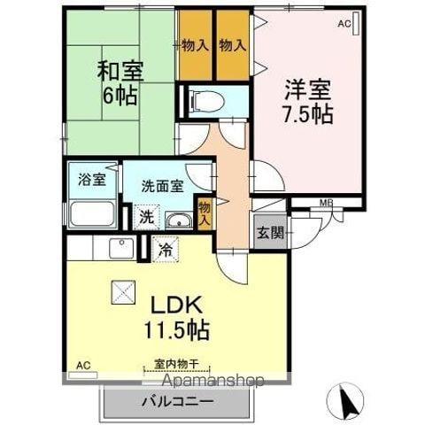 ファミール三軒屋 A棟(2LDK/1階)の間取り写真