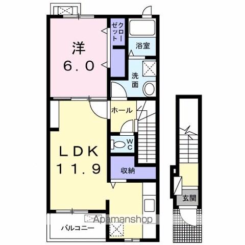 エレガント ハーモニー Ⅳ番館(1LDK/2階)の間取り写真