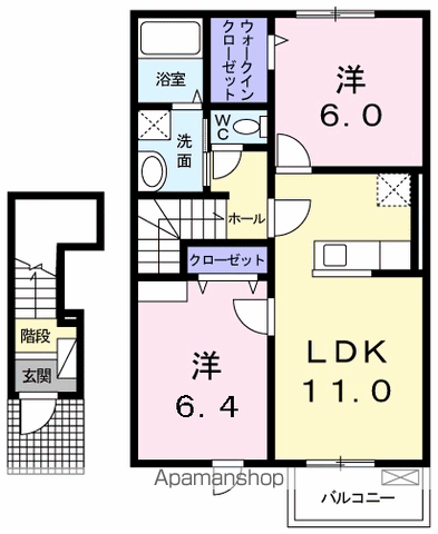 セゾンジェルメⅡ(2LDK/2階)の間取り写真