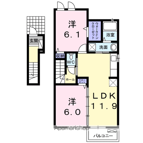 ラ・ポルトⅡ(2LDK/2階)の間取り写真