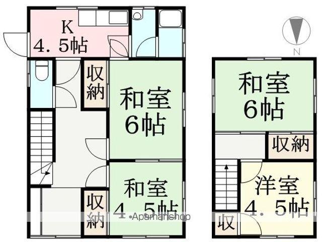 ハピラインふくい 福井駅(福井) バス乗車時間：99分 渡団地入口バス停で下車 徒歩3分 2階建 築51年(4K)の間取り写真