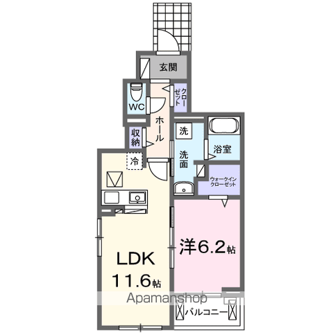 メゾン ヴォロンテ Ⅰ(1LDK/1階)の間取り写真