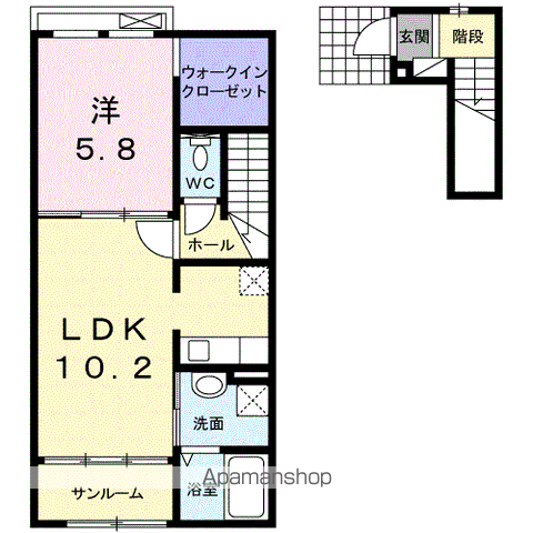ヌーベルカクマンC(1LDK/2階)の間取り写真