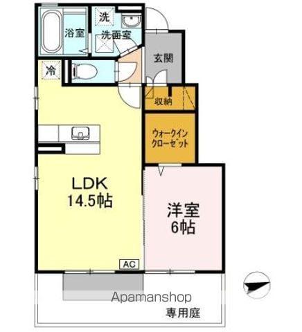 フェリス河内B棟(1LDK/1階)の間取り写真