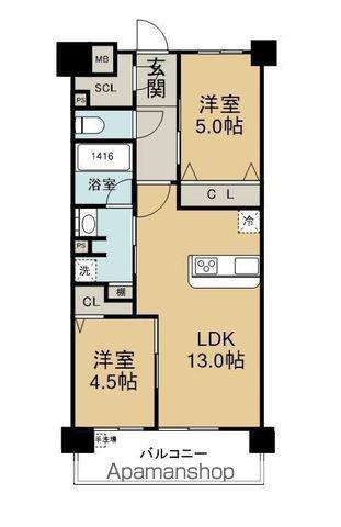 アルファステイツ大手町(2LDK/6階)の間取り写真