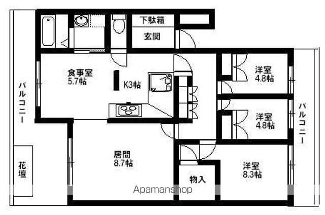 エルムコート(3LDK/1階)の間取り写真