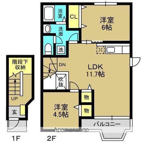 サンハイツ玉里Ⅰ(2LDK/2階)の間取り写真