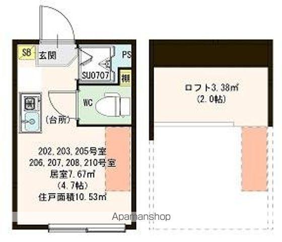 ハーモニーテラス豊島Ⅴ(ワンルーム/2階)の間取り写真