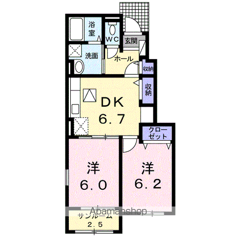 グランド 三池(2DK/1階)の間取り写真