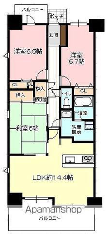 ベルハーモニー呉三条(3LDK/7階)の間取り写真