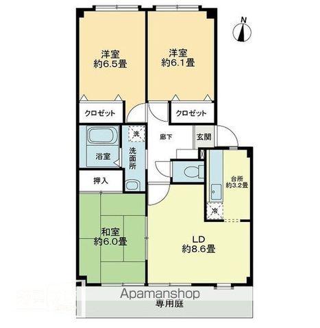 フォブール北井門A棟(3LDK/1階)の間取り写真