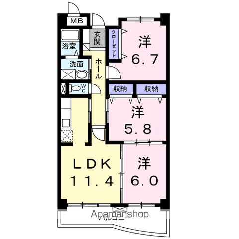 グランデ城南(3LDK/1階)の間取り写真