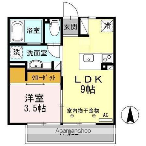 ウエストコート(1LDK/2階)の間取り写真