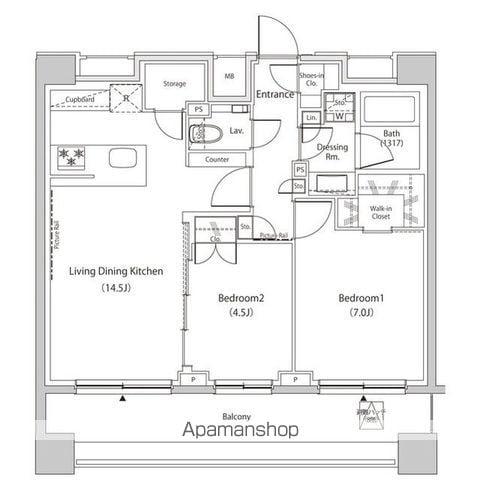 ザ・パークハビオ目黒プレイス(2LDK/7階)の間取り写真