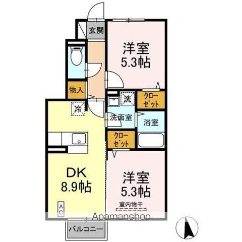 ユニティータウン安積A(2DK/1階)の間取り写真