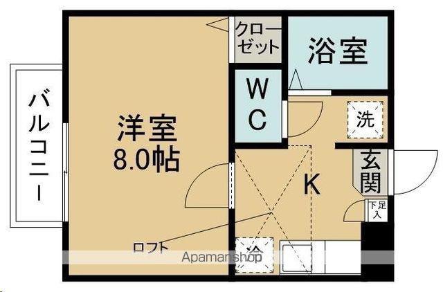 グリーンコート北山ウエストウィング(1K/2階)の間取り写真