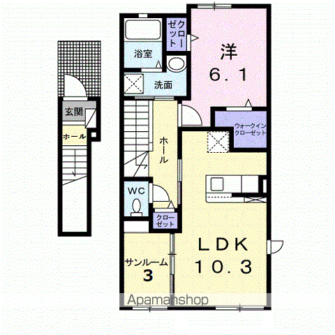 フェリス ガト A(1LDK/2階)の間取り写真