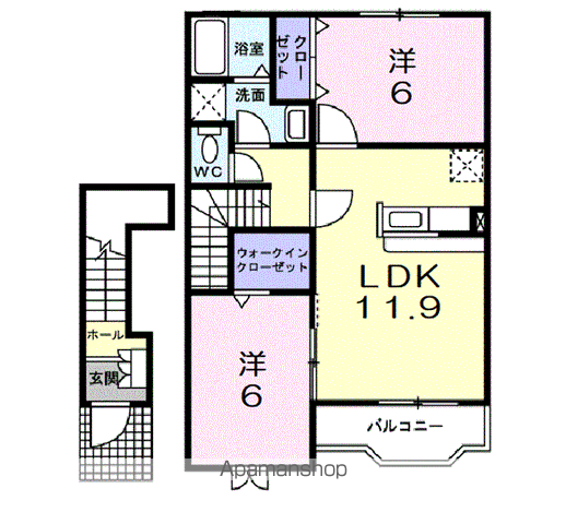 ヴェルダ ヴェント(2LDK/2階)の間取り写真