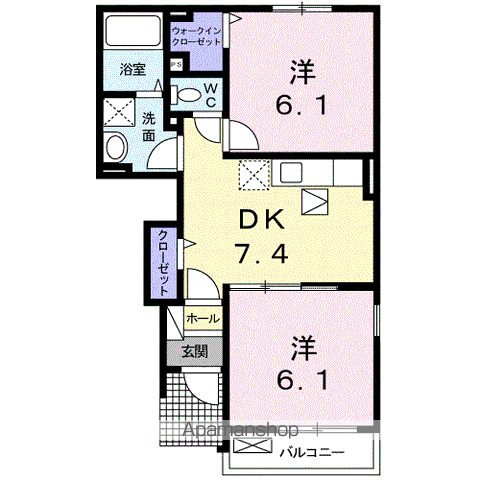 メイプルビュー・プラッツD(2DK/1階)の間取り写真