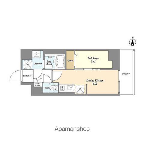 グランカーサ菊川(1DK/3階)の間取り写真