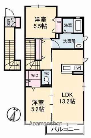 プロヌーブ郡家Ⅱ(2LDK/2階)の間取り写真