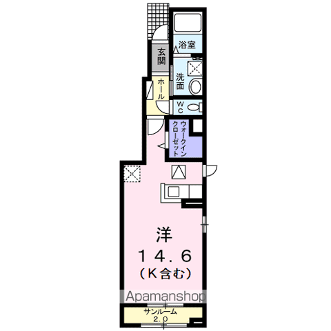 カーサ ケイ ファイブ(ワンルーム/1階)の間取り写真