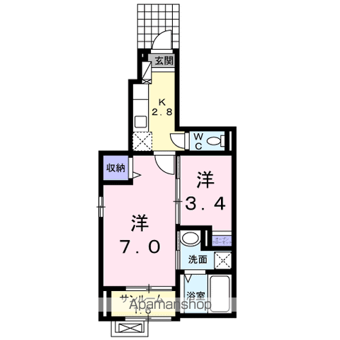 フランセス高柳 Ⅱ(1K/1階)の間取り写真