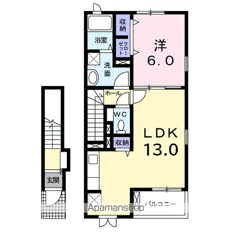 グラース・アビタシオンⅡ(1LDK/2階)の間取り写真