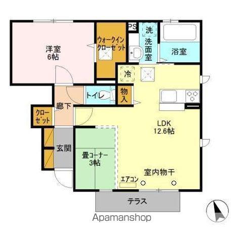 ソレイユB(1LDK/1階)の間取り写真