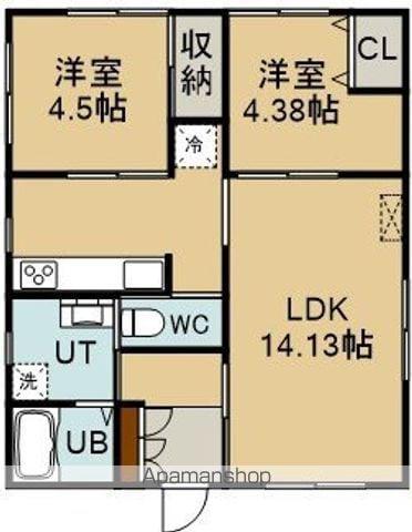 函館市電本線湯川線 函館駅前駅 徒歩5分 1階建 築9年(2LDK)の間取り写真