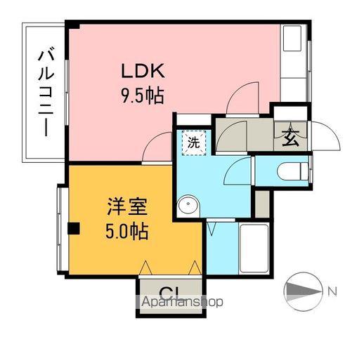 能茶山ハイツ(1LDK/3階)の間取り写真