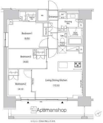 ザ・パークハビオ目白タワー(3LDK/18階)の間取り写真