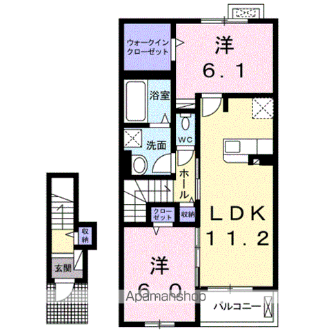 フィオーレ(2LDK/2階)の間取り写真