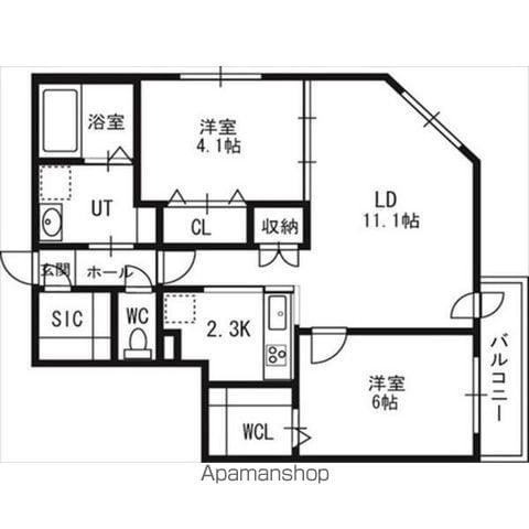 アルファスクエア北12西3(2LDK/6階)の間取り写真