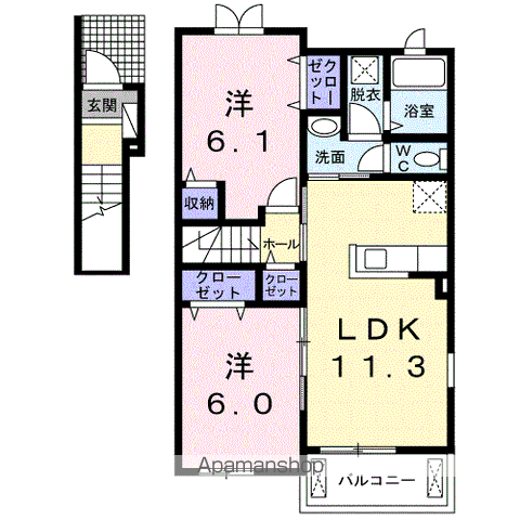 ソレイユヒルズA(2LDK/2階)の間取り写真