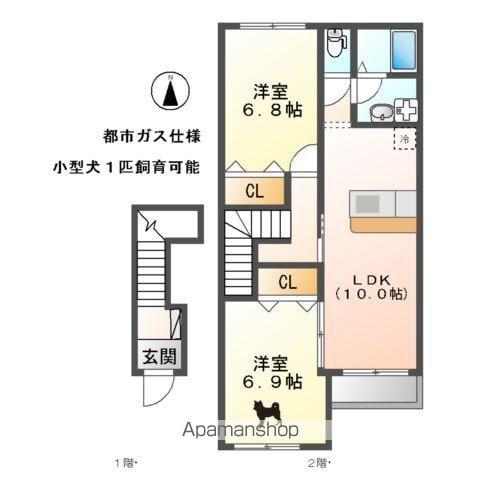 プライムコート石橋(2LDK/2階)の間取り写真