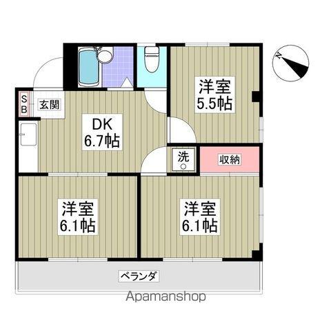 ユゲタビル(3DK/2階)の間取り写真