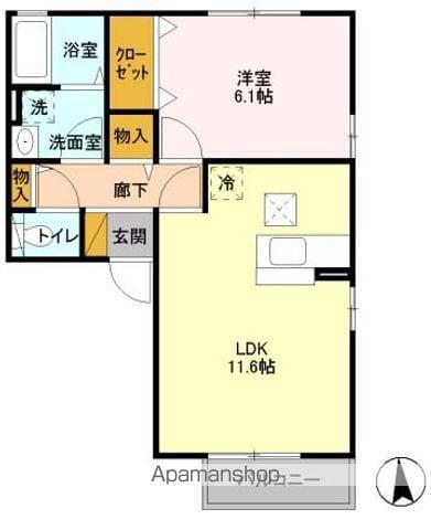 プラートB棟(1LDK/1階)の間取り写真