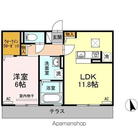 徳島県徳島市 3階建 築10年(1LDK/1階)の間取り写真