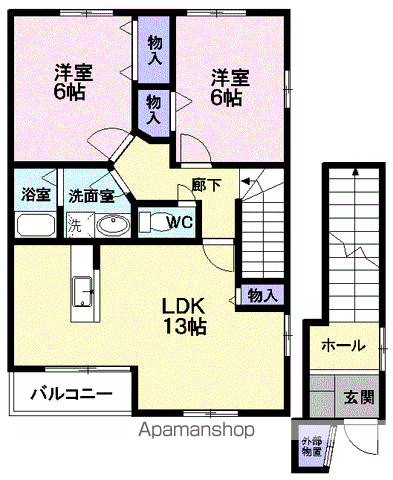 プラシード緑ヶ丘(2LDK/2階)の間取り写真