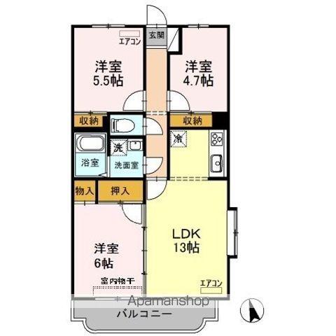 グランディール(3LDK/4階)の間取り写真