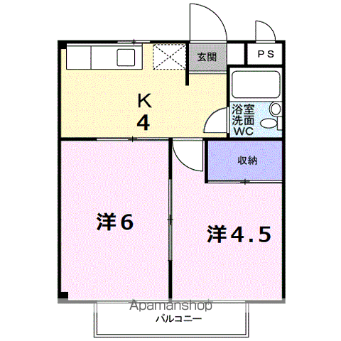Aカントリーハイツ(2K/2階)の間取り写真