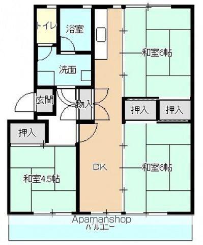 高陽真亀団地 1号棟(3DK/1階)の間取り写真