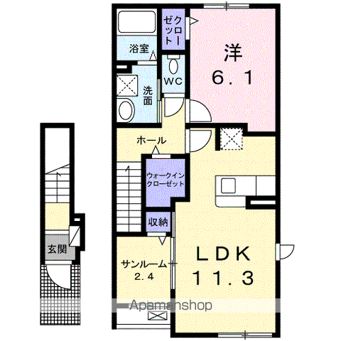 ベル ヴィオラ Ⅳ(1LDK/2階)の間取り写真